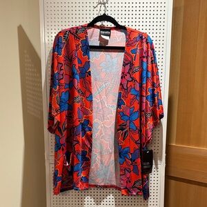 Women's Floral Kimono Jacket - Red and Blue